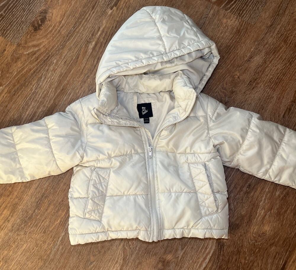 Art Class Girls Puffer Jacket Size Small 6/7 Cream Hooded Winter Coat